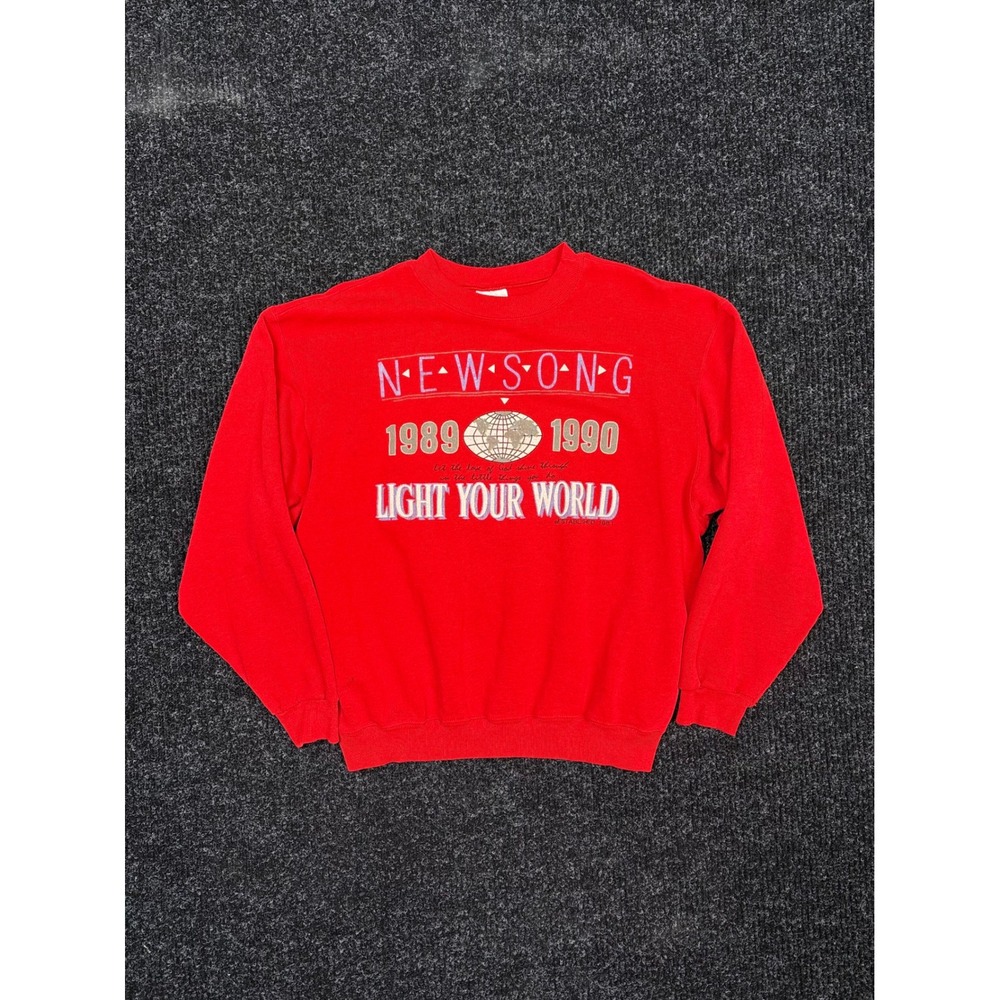 Vintage Hanes Newsong 1989 1990 Tour Sweatshirt Red Mens XL Distressed USA Made